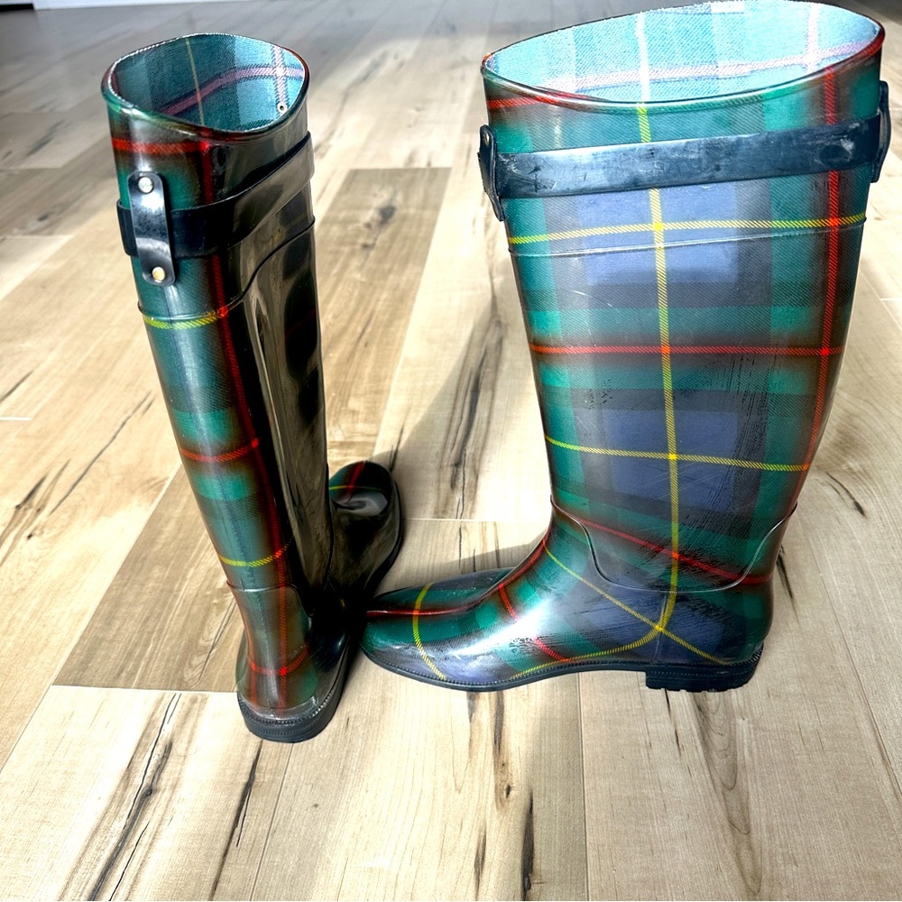 Ralph Lauren Plaid Rain Boots 11 - Picture 2 of 5